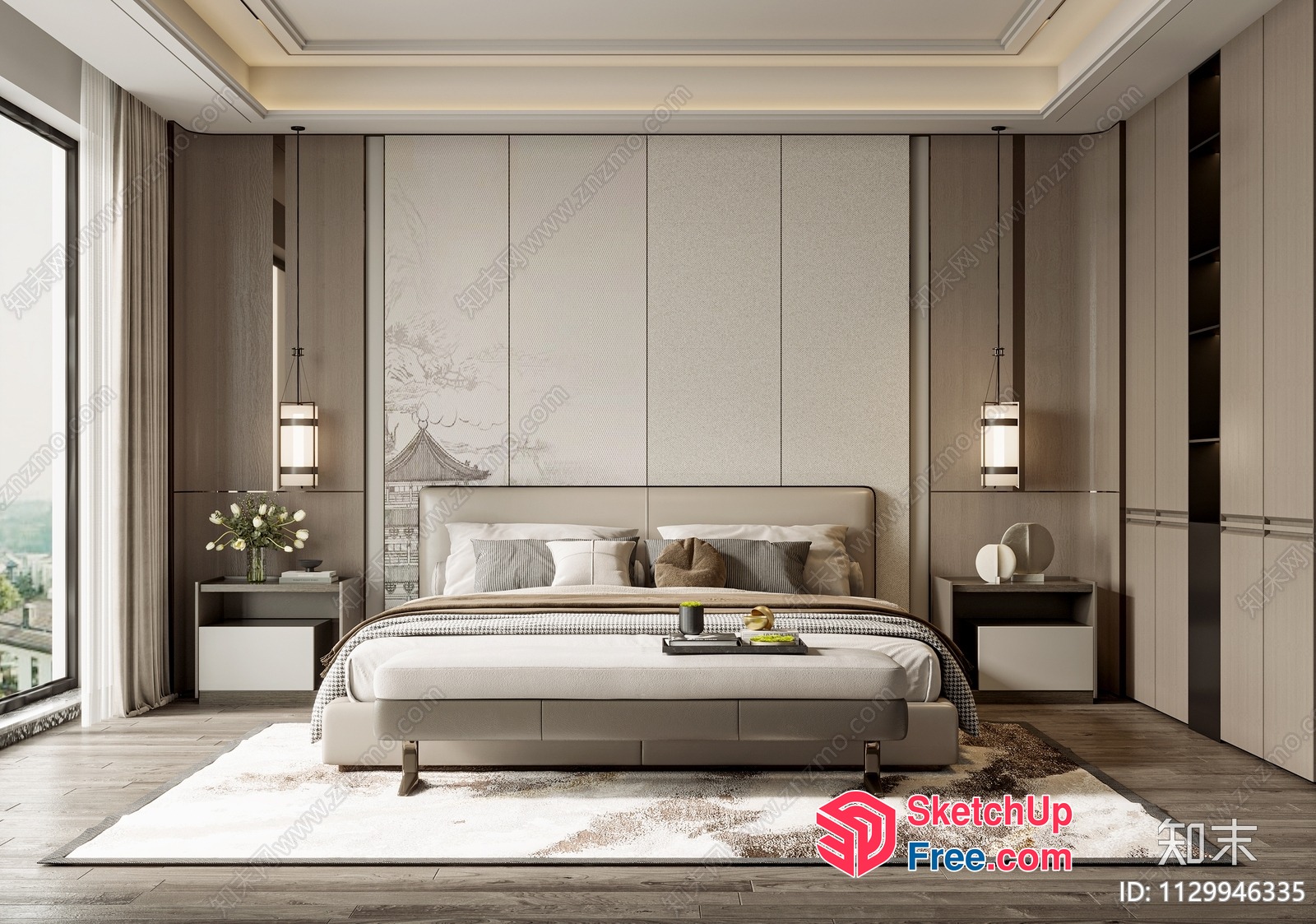 Luxurious Minimalist Bedroom Design With Asian-Inspired Elements 3D SketchUp File