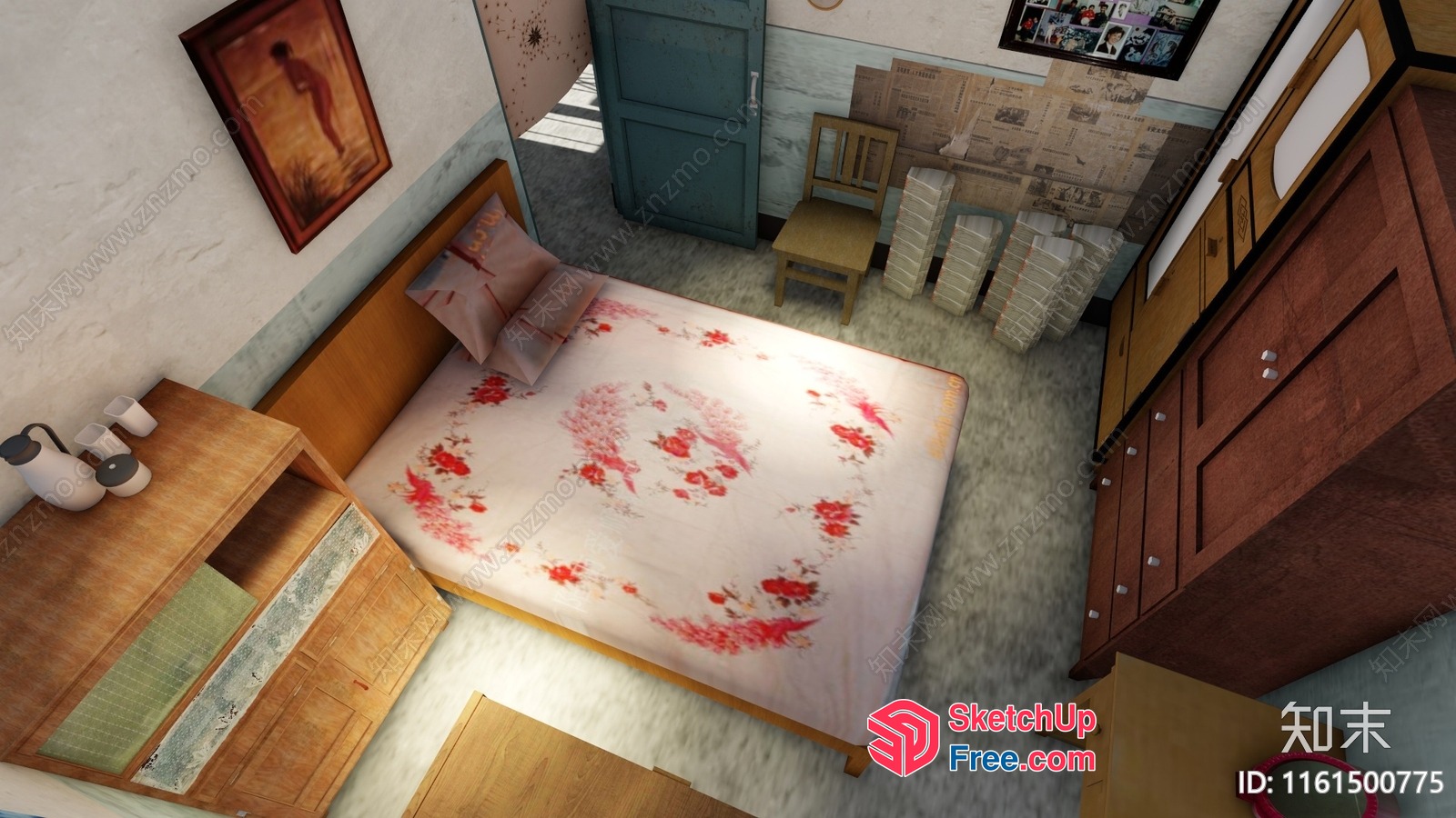 Bloodstained Bed And Bedside Table 3D SketchUp File