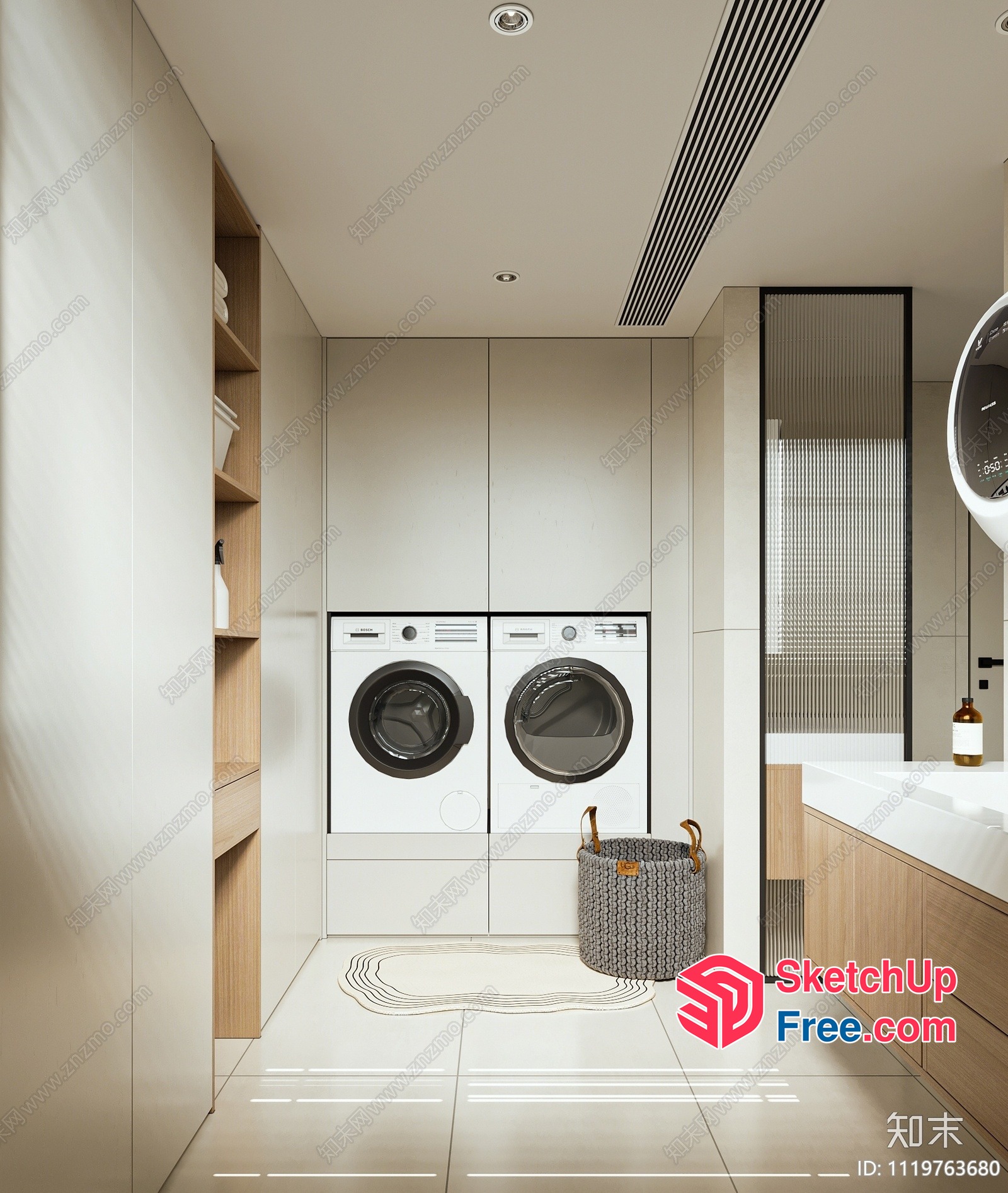 Modern Minimalist Laundry Room With Sleek Appliances 3D SketchUp File