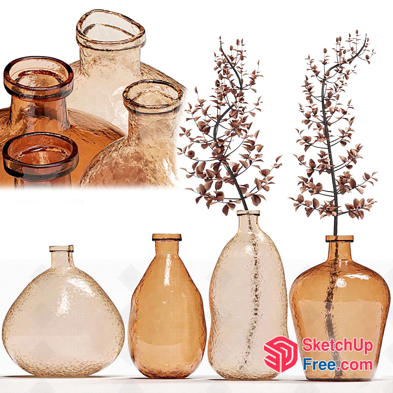 Elegant Glass Vases In Various Shapes And Sizes 3D SketchUp File