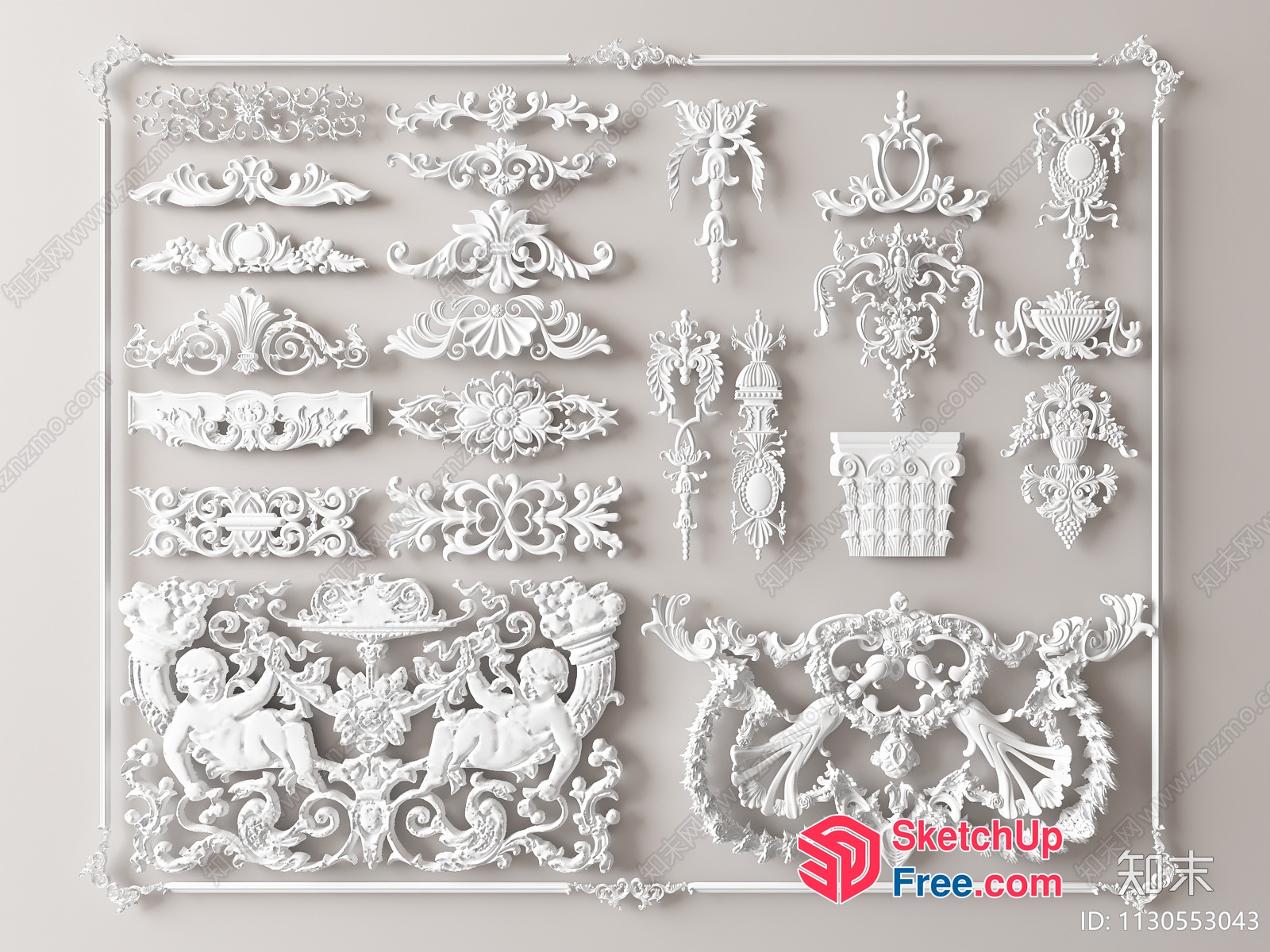 Ornate White Decorative Elements 3D SketchUp File