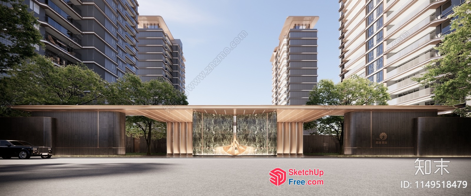 Modern Cityscape Entrance With Glass Curtain Wall 3D SketchUp File