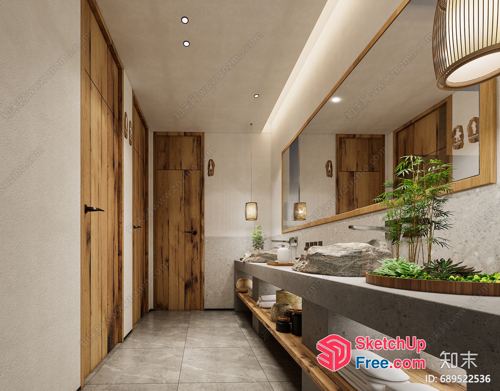 Luxurious Modern Bathroom With Natural Elements 3D SketchUp File