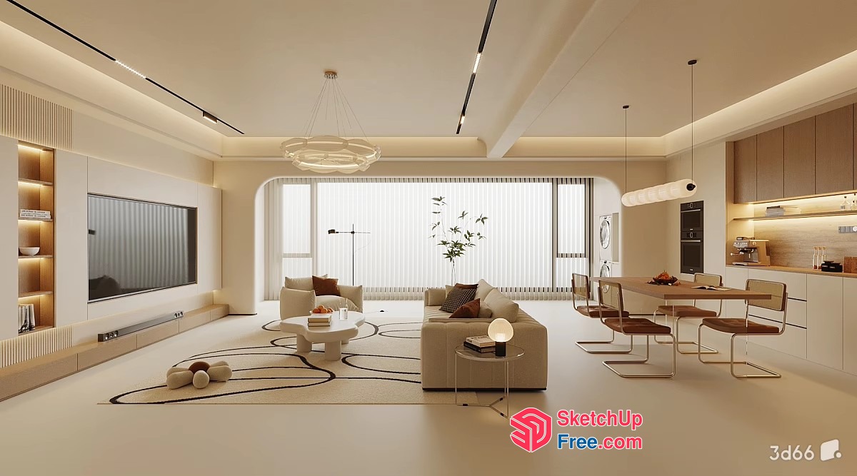 Elegant Modern Living Room With Neutral Tones And Natural Light 3D SketchUp File