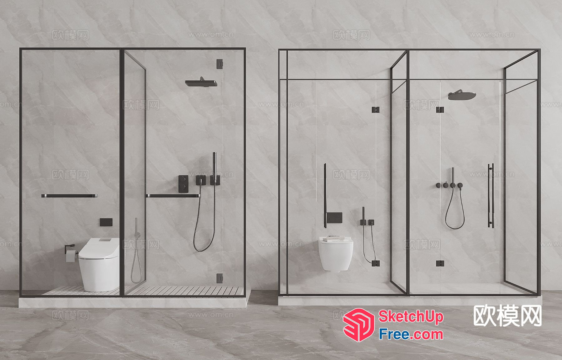 Modern Bathroom Shower And Toilet Area 3D SketchUp File