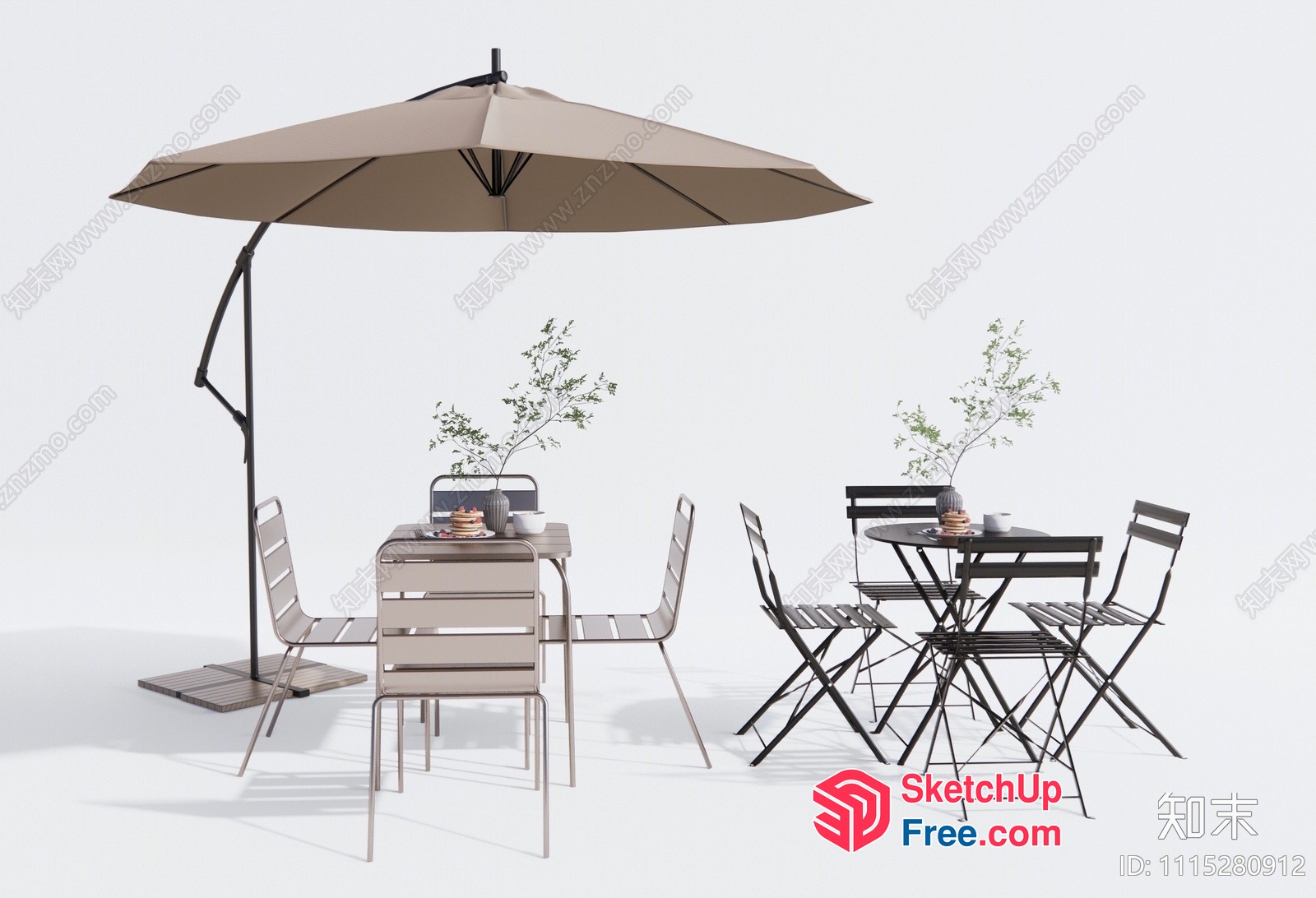 Outdoor Dining Set With Umbrella And Table And Chairs 3D SketchUp File