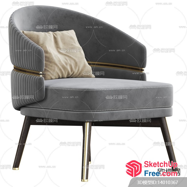 Luxurious Gray Velvet Sofa With Gold Accents 3D SketchUp File