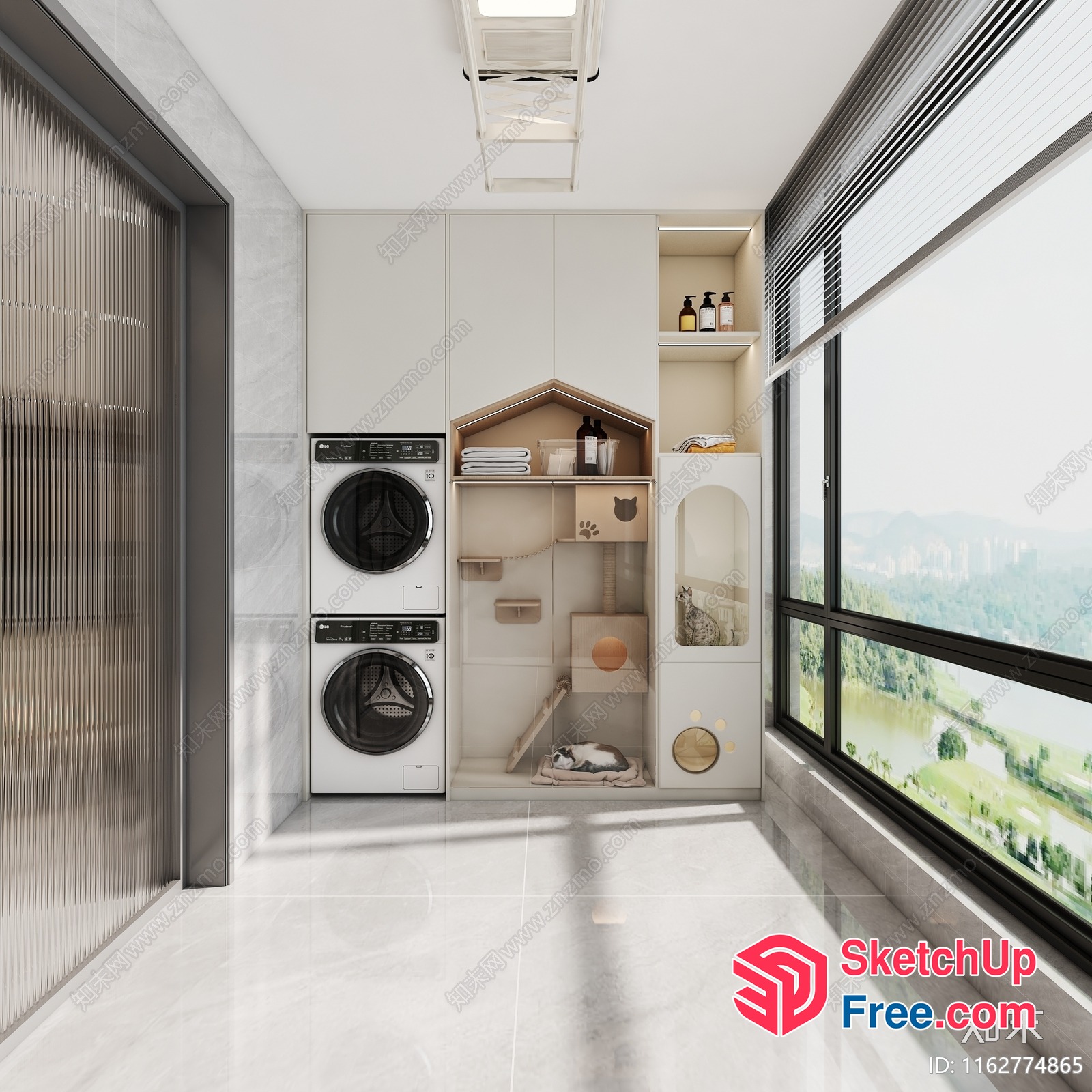 Modern Laundry Room With Cat Tower 3D SketchUp File