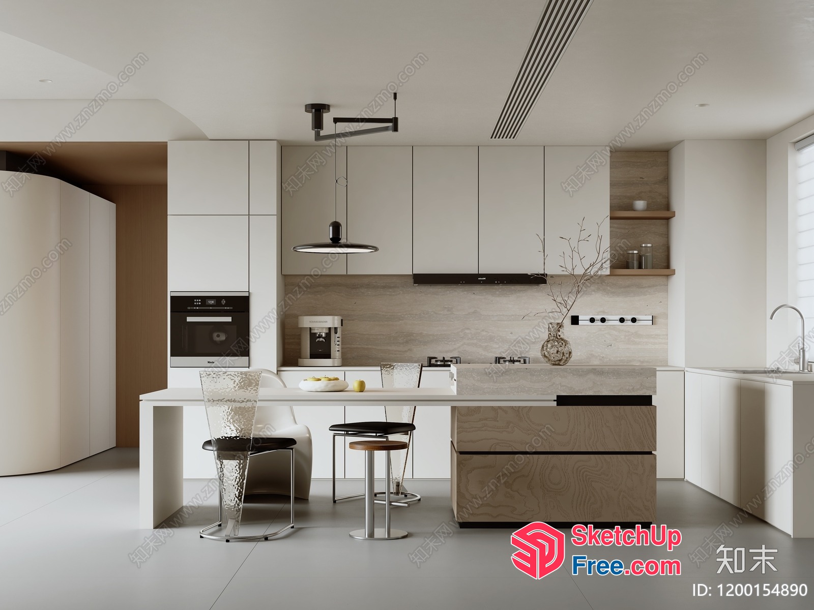 Modern Minimalist Kitchen With White And Wood Accents 3D SketchUp File