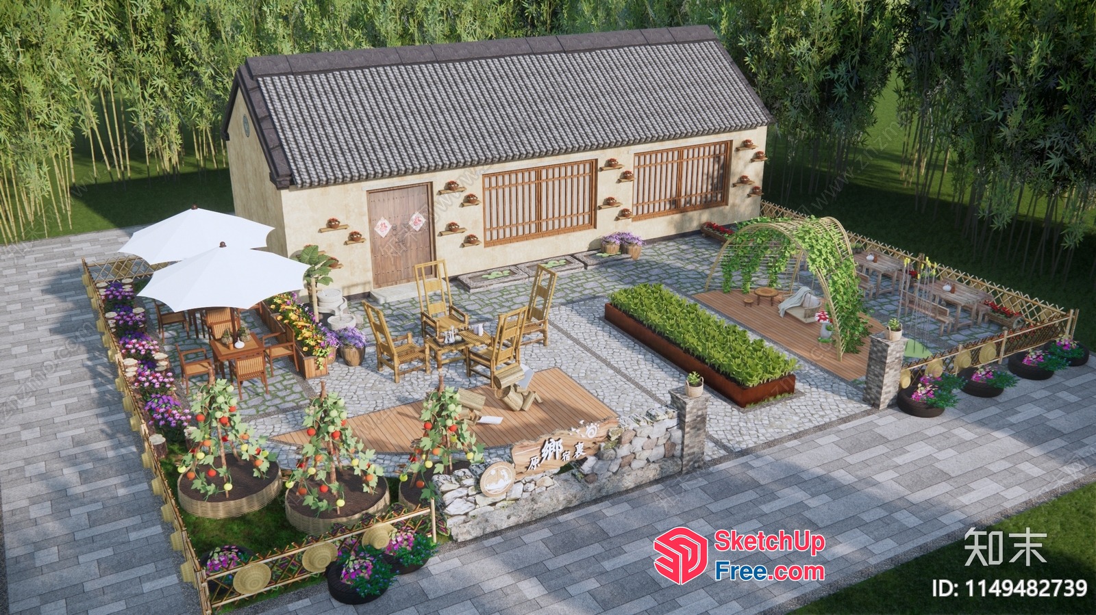 A Serene Villa Exterior With A Lush Garden 3D SketchUp File