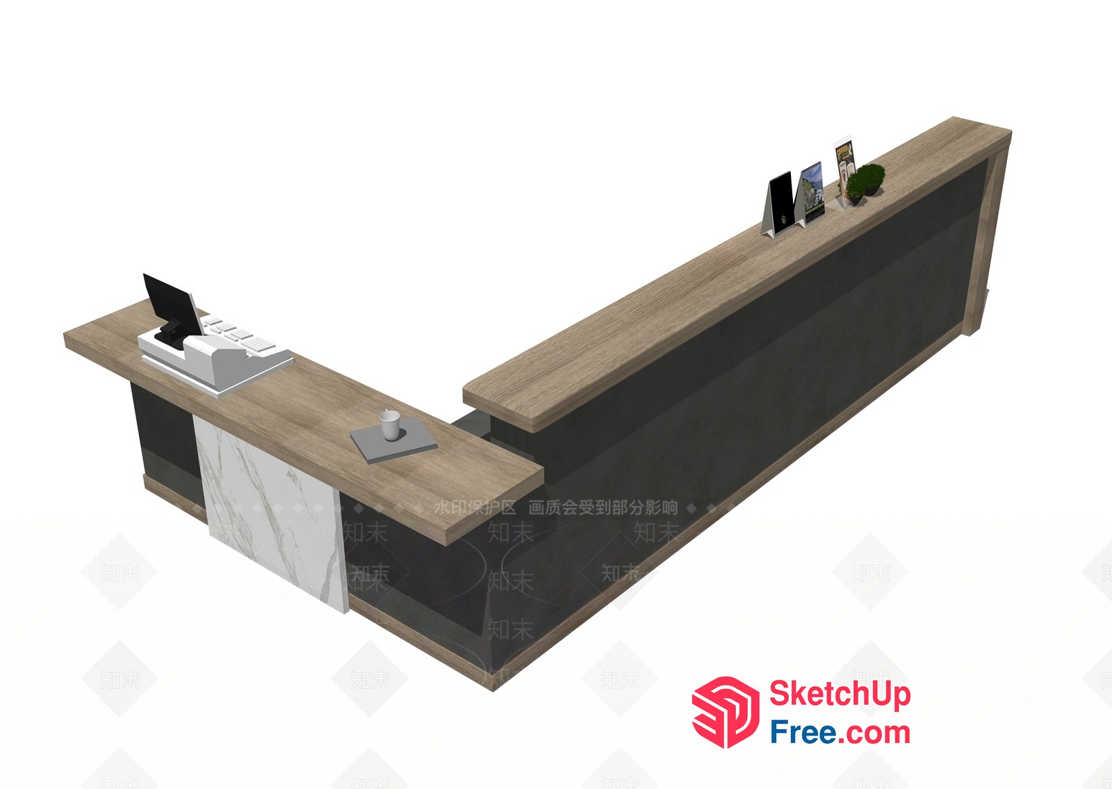 Modern Office Reception Desk With Marble Accent 3D SketchUp File