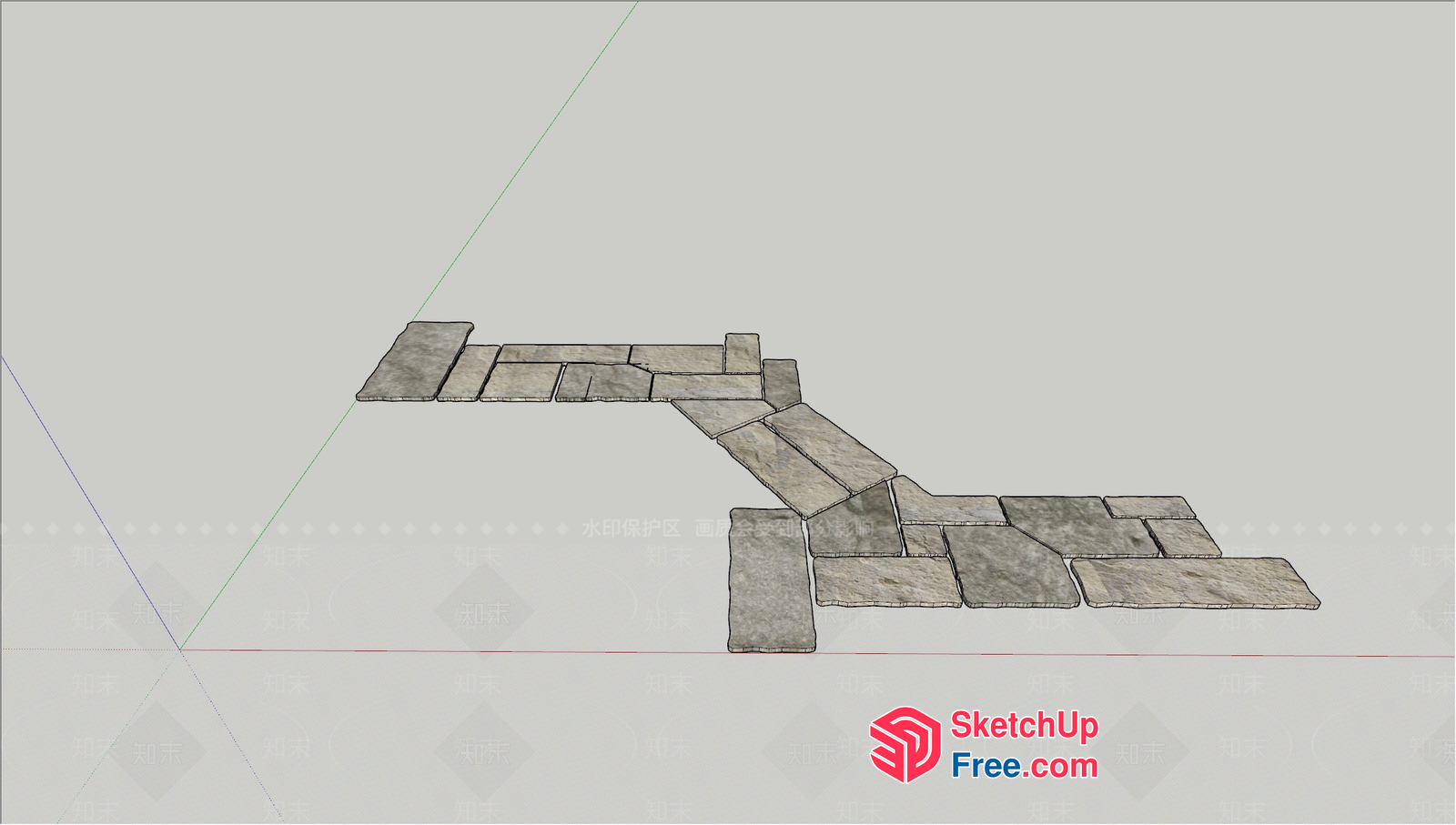 Stone Stairway With Angled Steps And Landing 3D SketchUp File