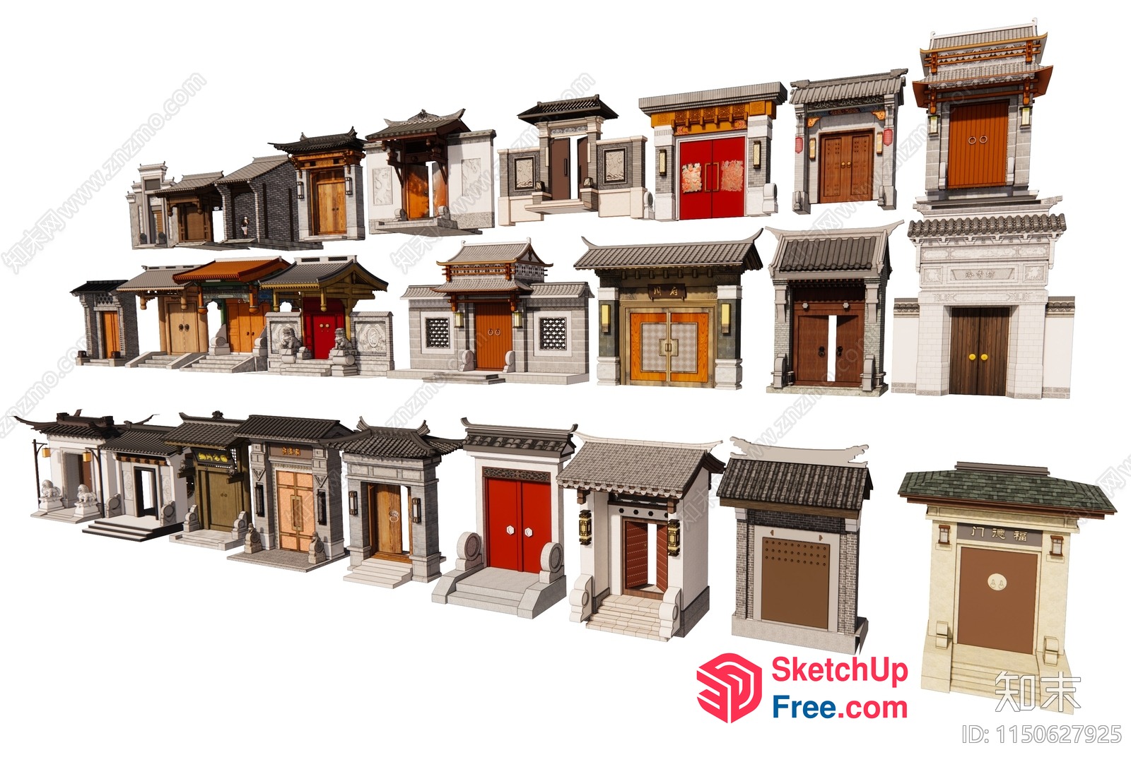 Asian Style Doors And Entrances 3D SketchUp File