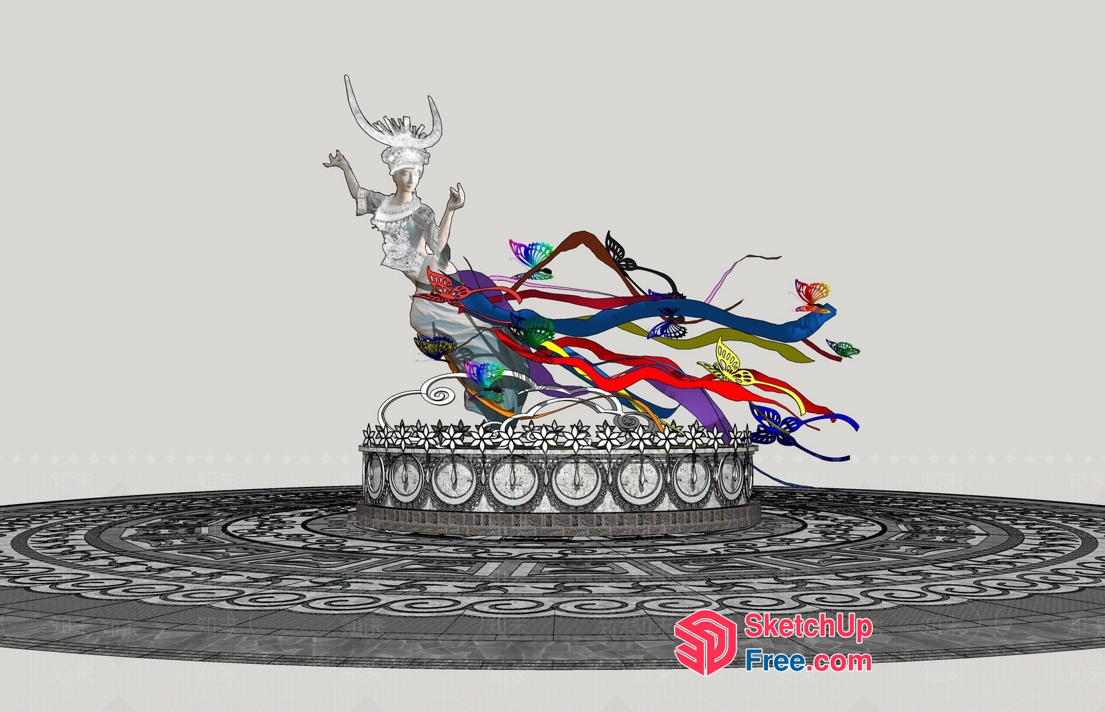 Colorful Asian-Inspired Decorative Statue 3D SketchUp File