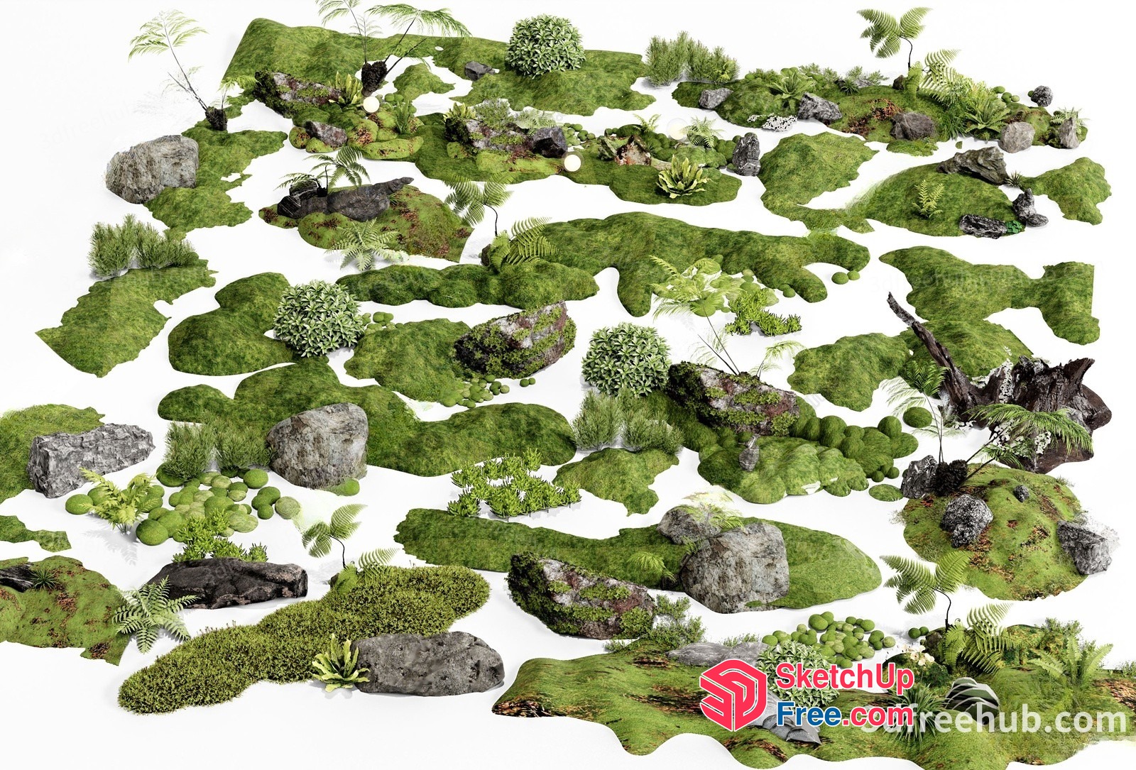 3D Rendered Landscape With Rocks And Plants 3D SketchUp File