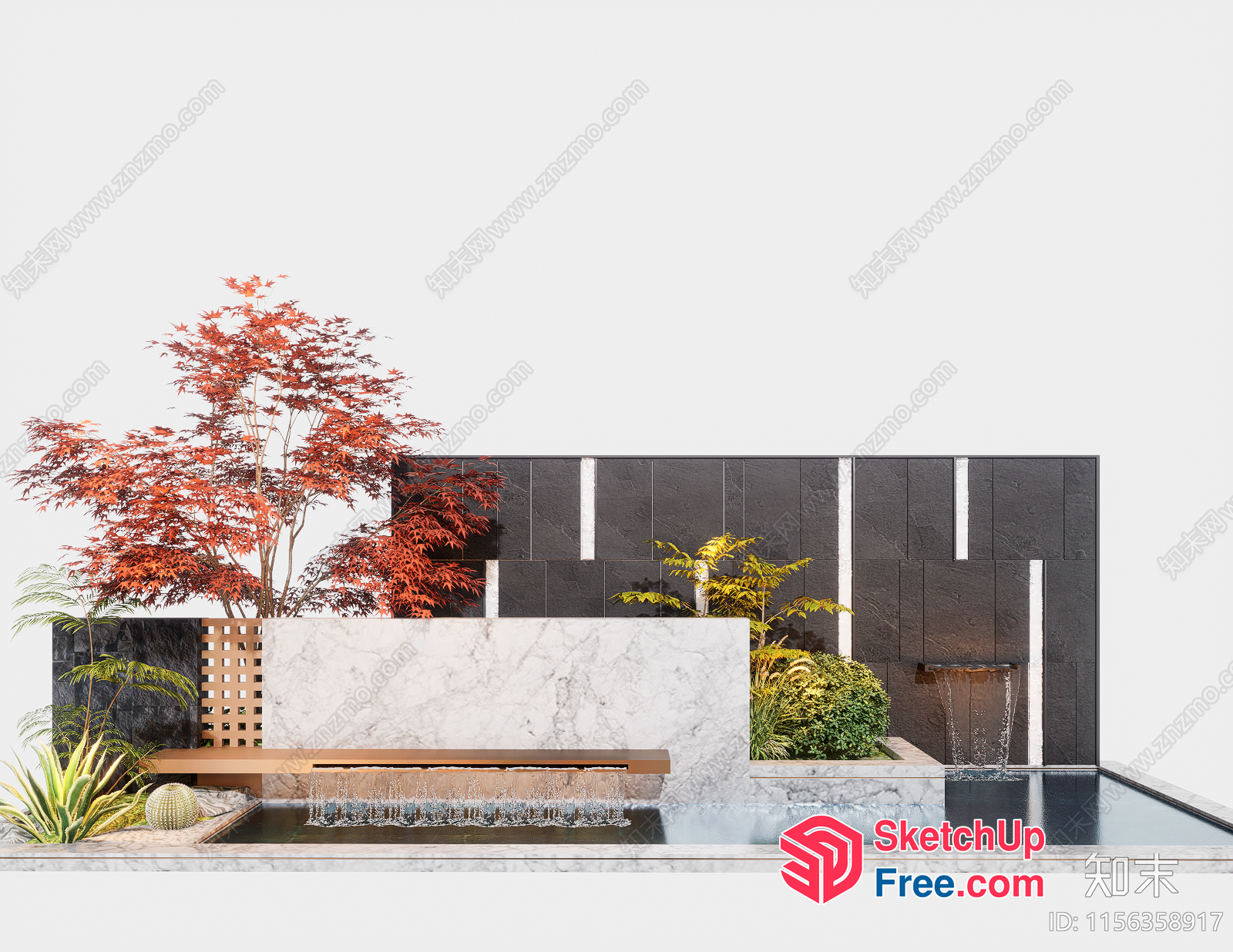 Modern Japanese Style Garden With Waterfall 3D SketchUp File