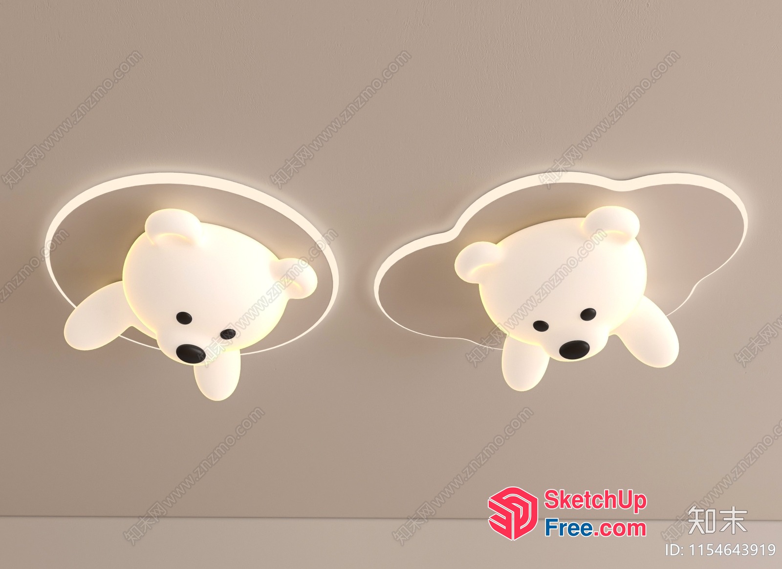 Two Adorable Bear-Like Ceiling Lights 3D SketchUp File