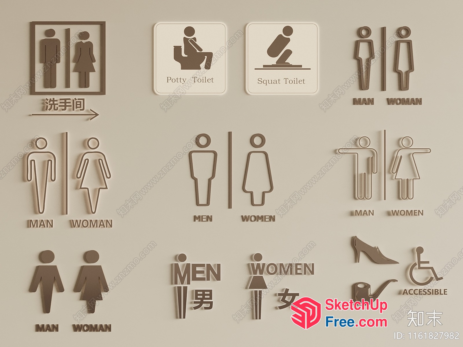 Public Restroom Signage 3D SketchUp File