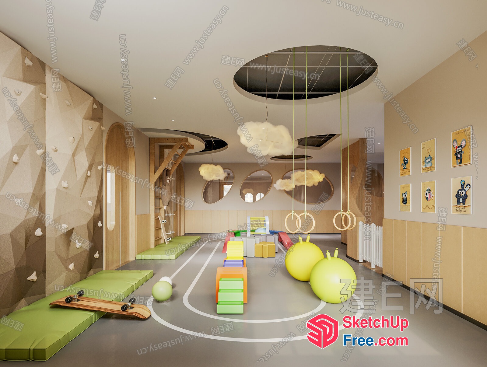 Modern Playroom With Vibrant Furniture And Play Equipment 3D SketchUp File