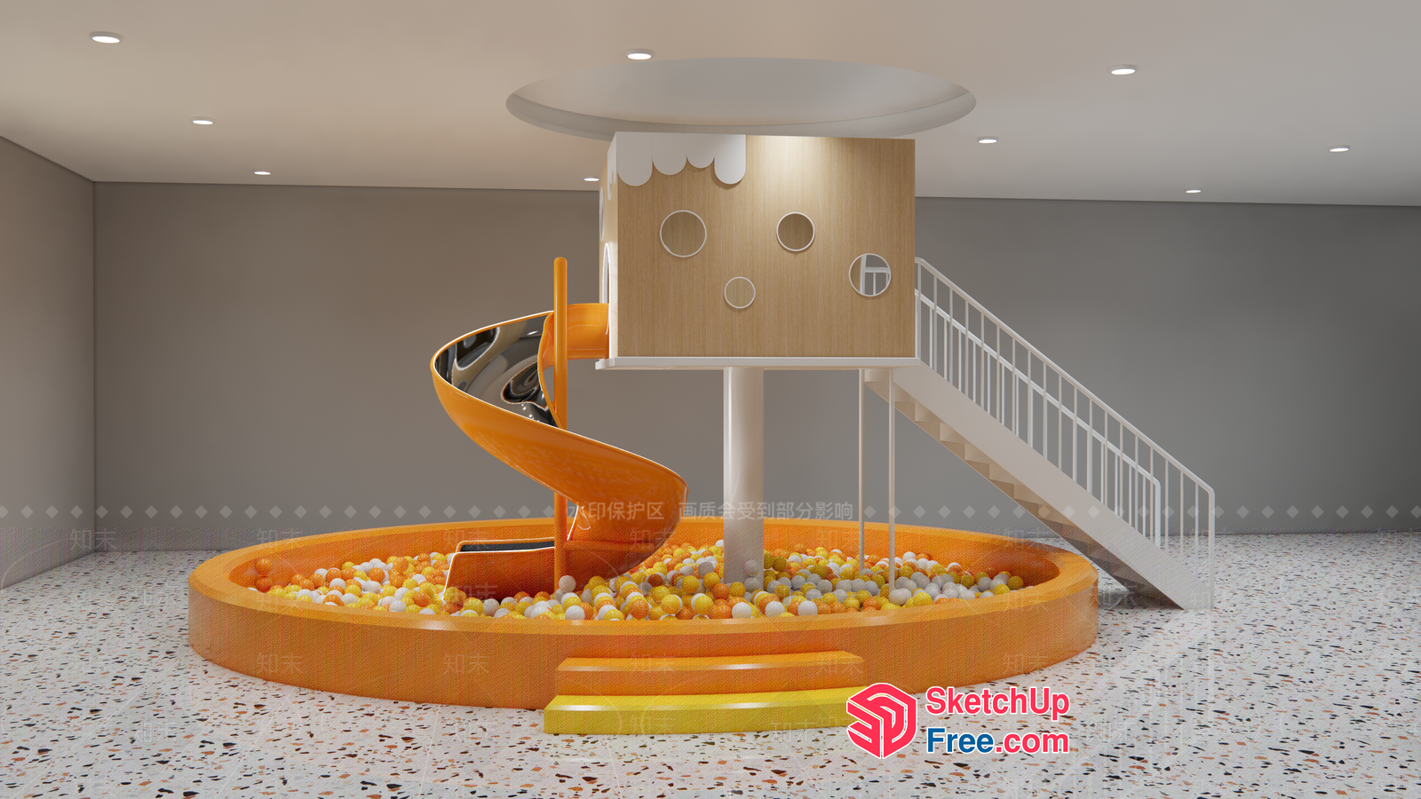 Playful Spiral Slide And Ball Pit 3D SketchUp File