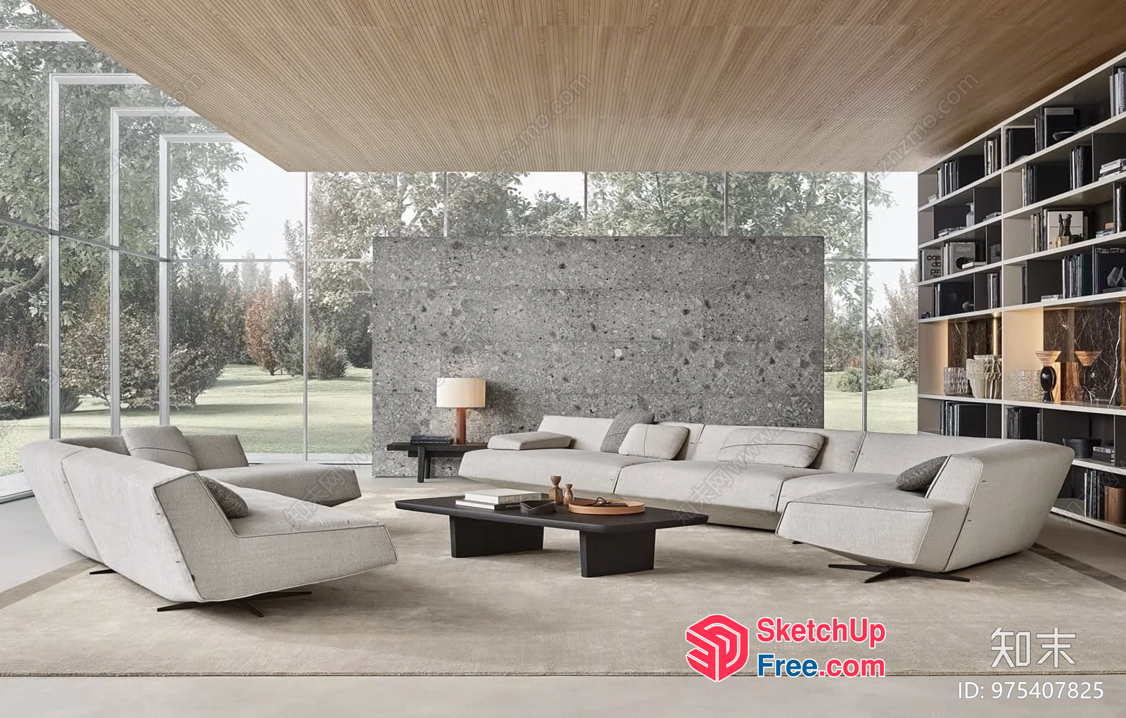Modern Living Room With Large Windows And Sleek Furniture 3D SketchUp File