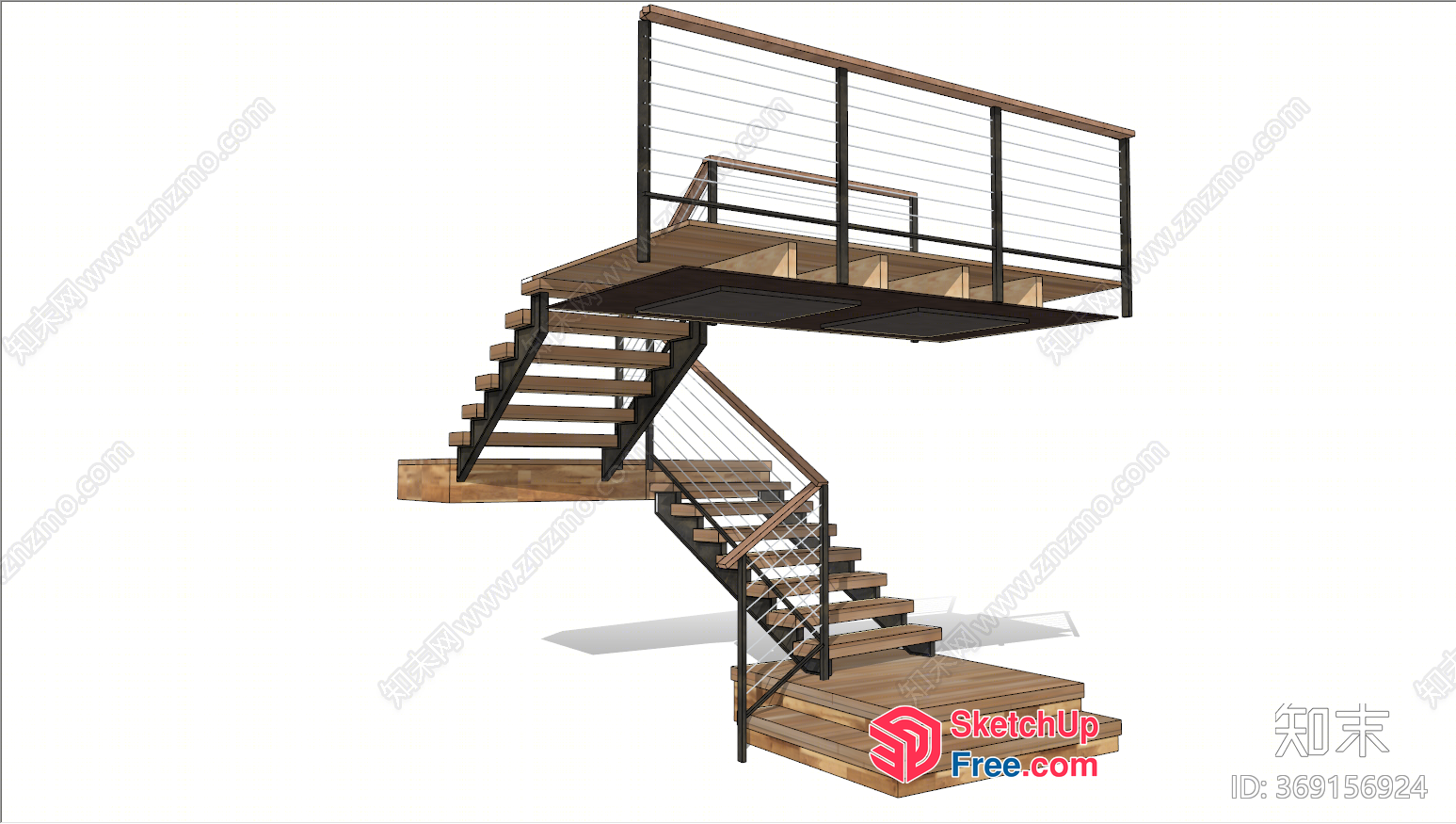3D Rendering Of A Modern Staircase With A Balcony 3D SketchUp File