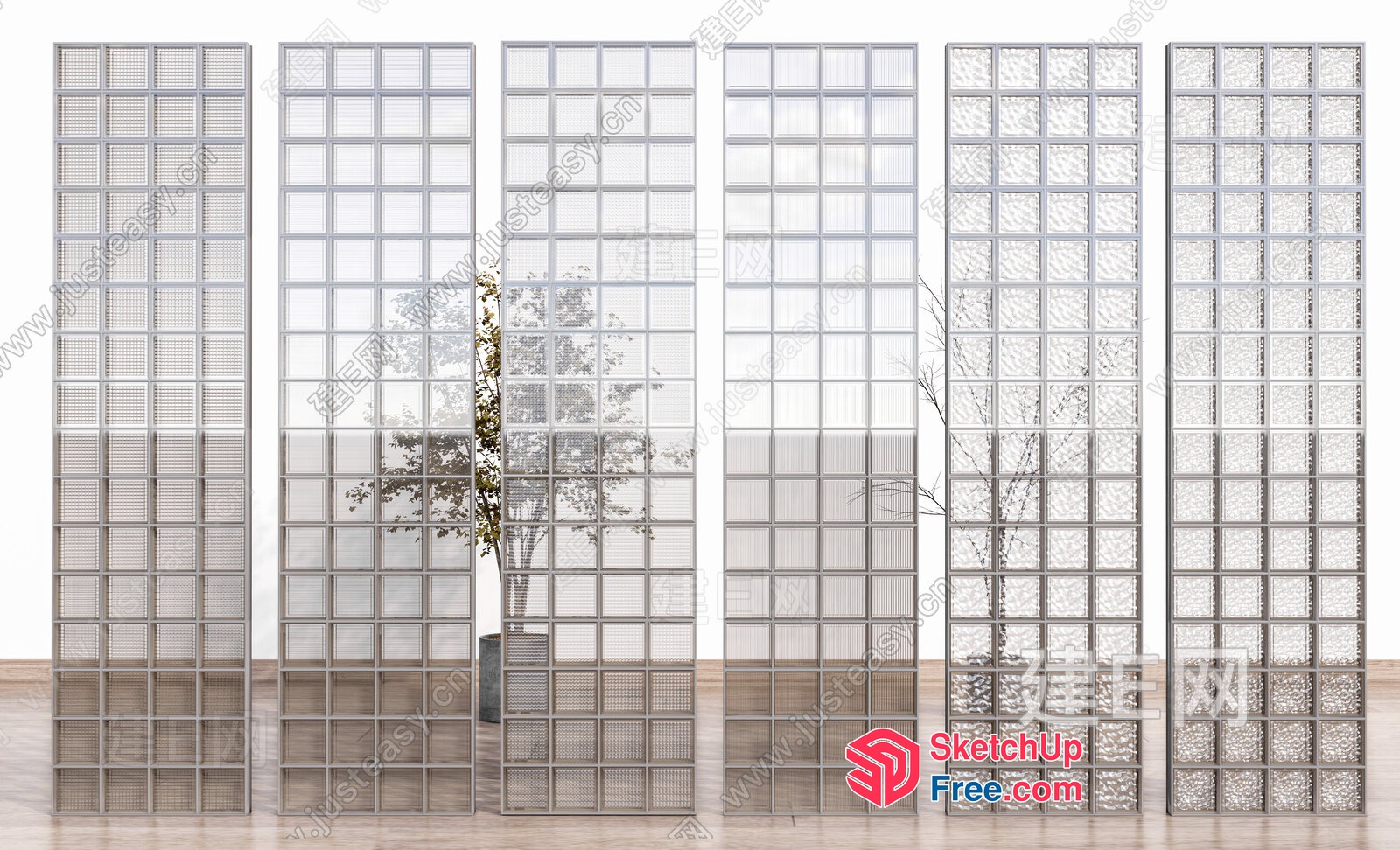 Elegant Glass Brick Interior Partition Screen 3D SketchUp File