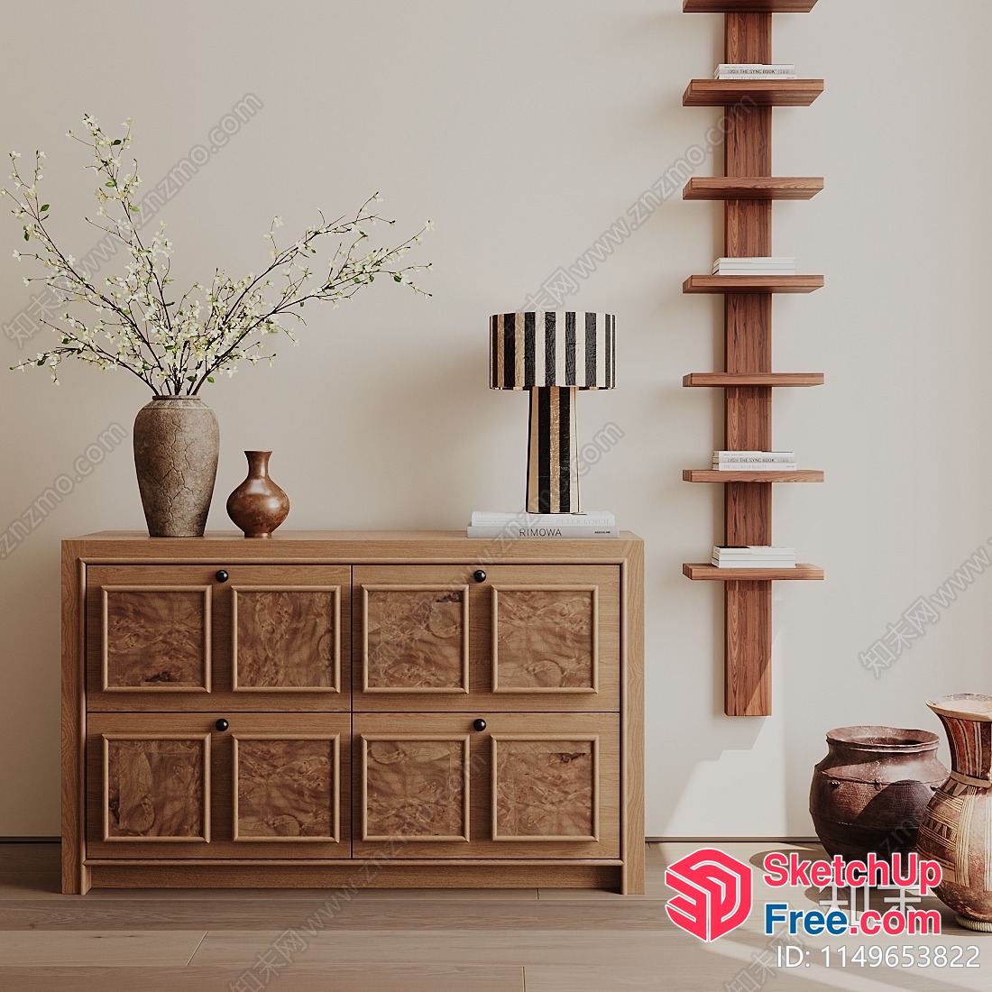 Minimalist Style Decorative Shelf With Wood Accents 3D SketchUp File
