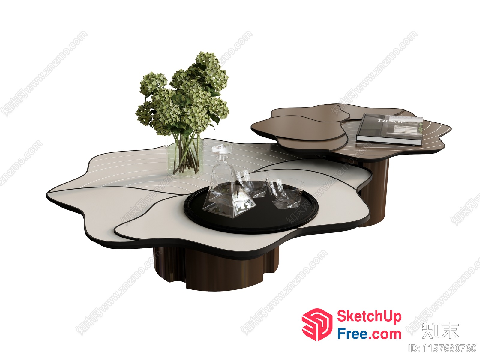 Modern Luxury Coffee Table Set With Glass And Vase 3D SketchUp File