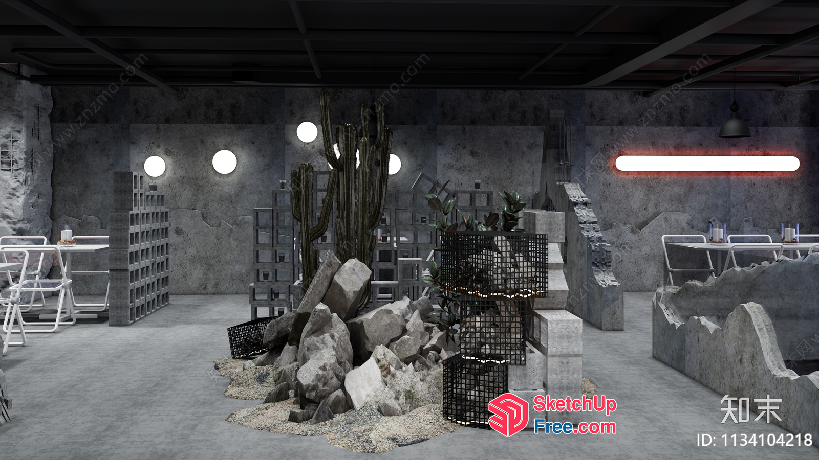 Industrial Style Interior With Desert Landscape 3D SketchUp File
