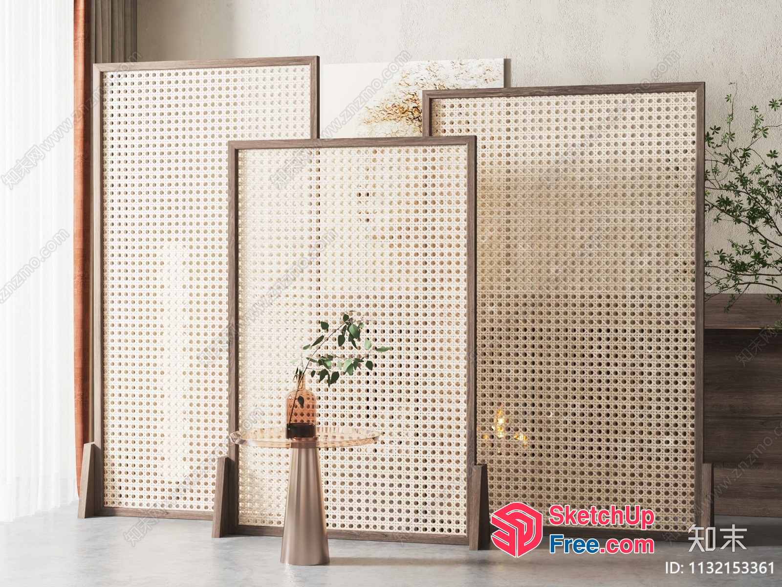 Elegant Partition Screen With Plant And Table 3D SketchUp File