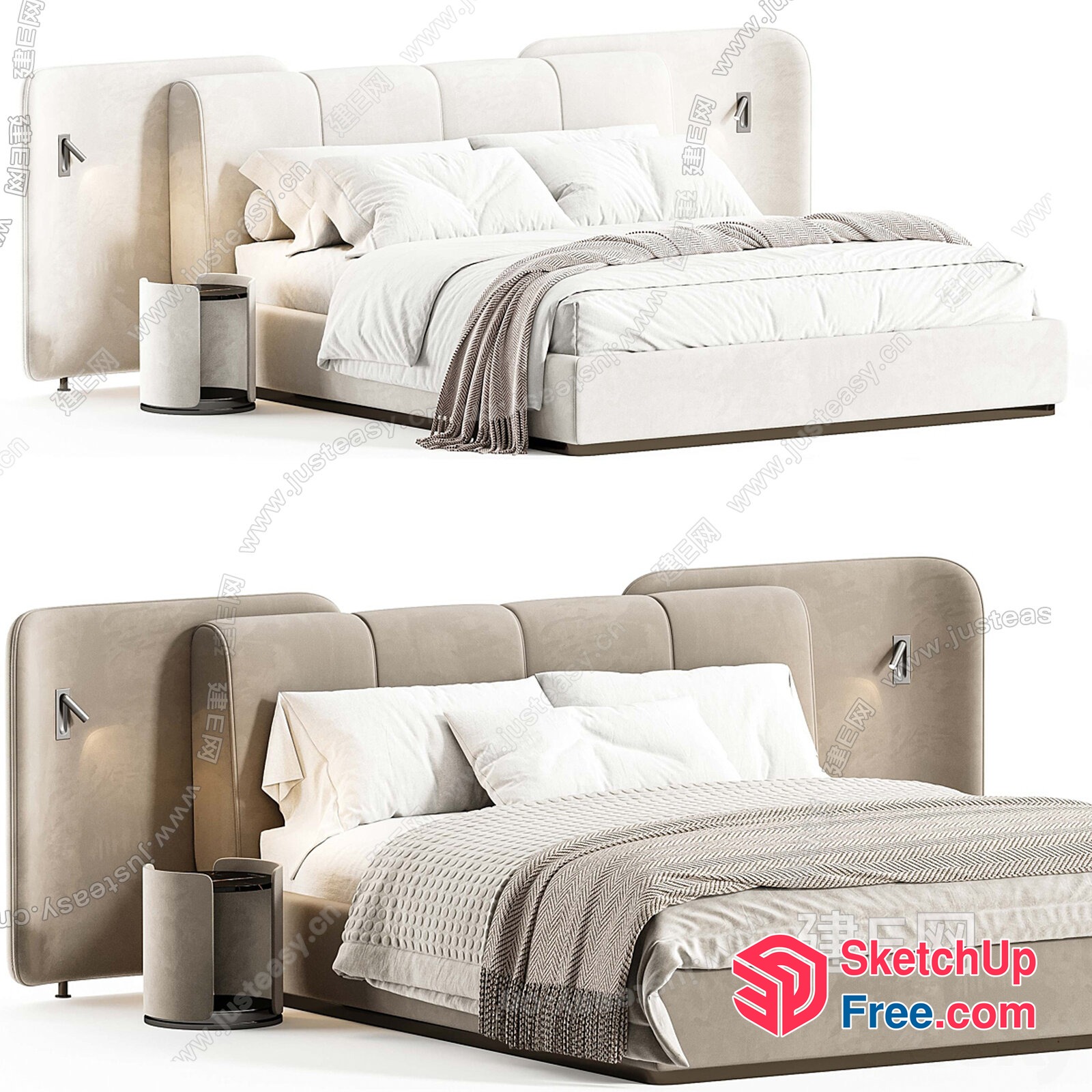 Luxurious Modern Bed And Bedside Table 3D SketchUp File