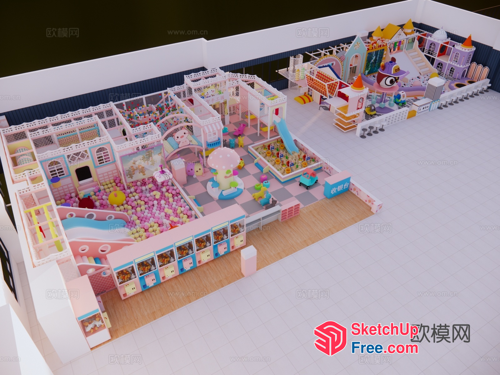 Colorful Playroom For Kids With Ball Pit And Playground 3D SketchUp File