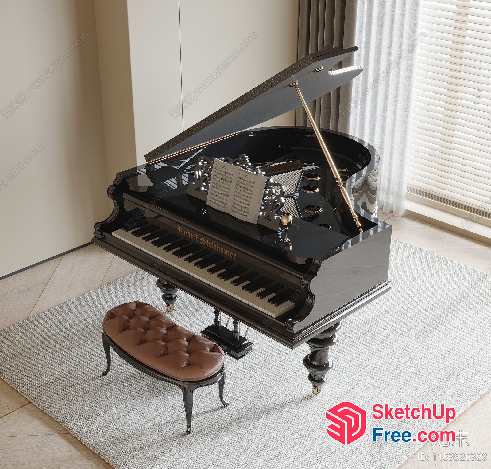 Elegant Piano In A Cozy Living Room Setting 3D SketchUp File