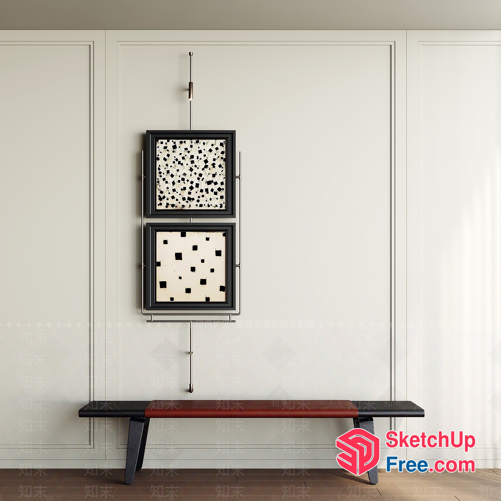 Modern Minimalist White Wall With Black And Brown Furniture 3D SketchUp File