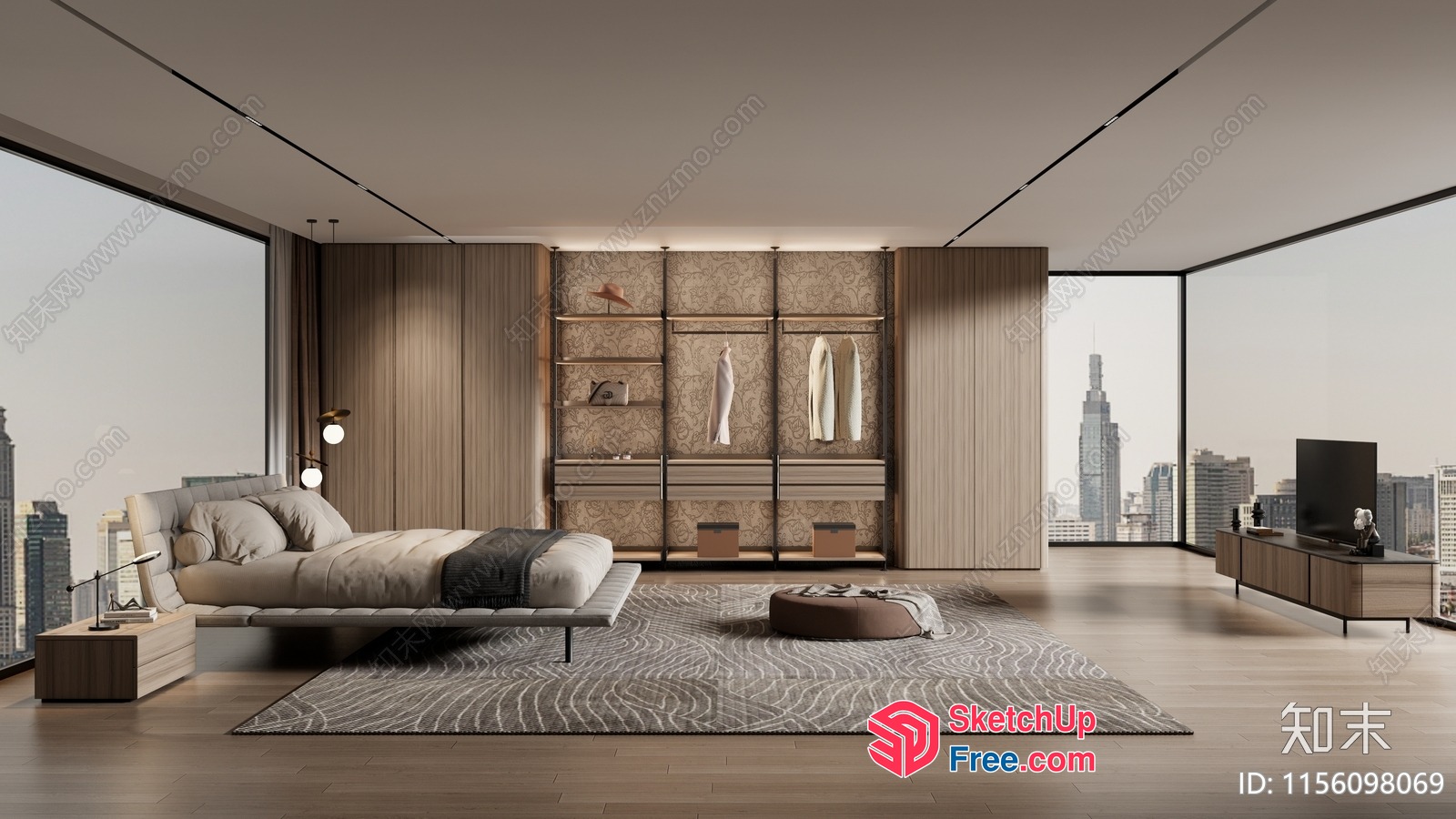 Modern Minimalist Living Room With City View 3D SketchUp File