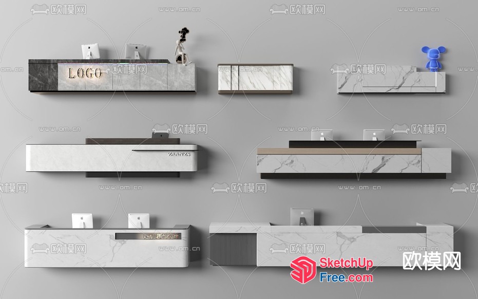 Modern Marble Reception Desks 3D SketchUp File