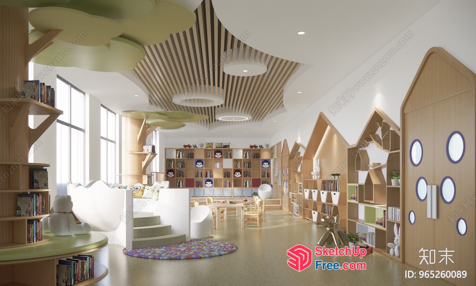 Modern Library Interior With Unique Ceiling Detail 3D SketchUp File