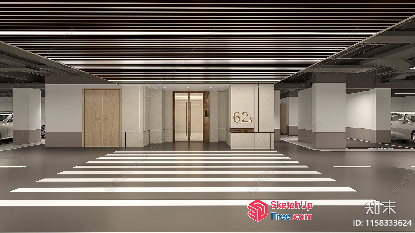 Modern Garage Interior With Elevator And Pillars 3D SketchUp File