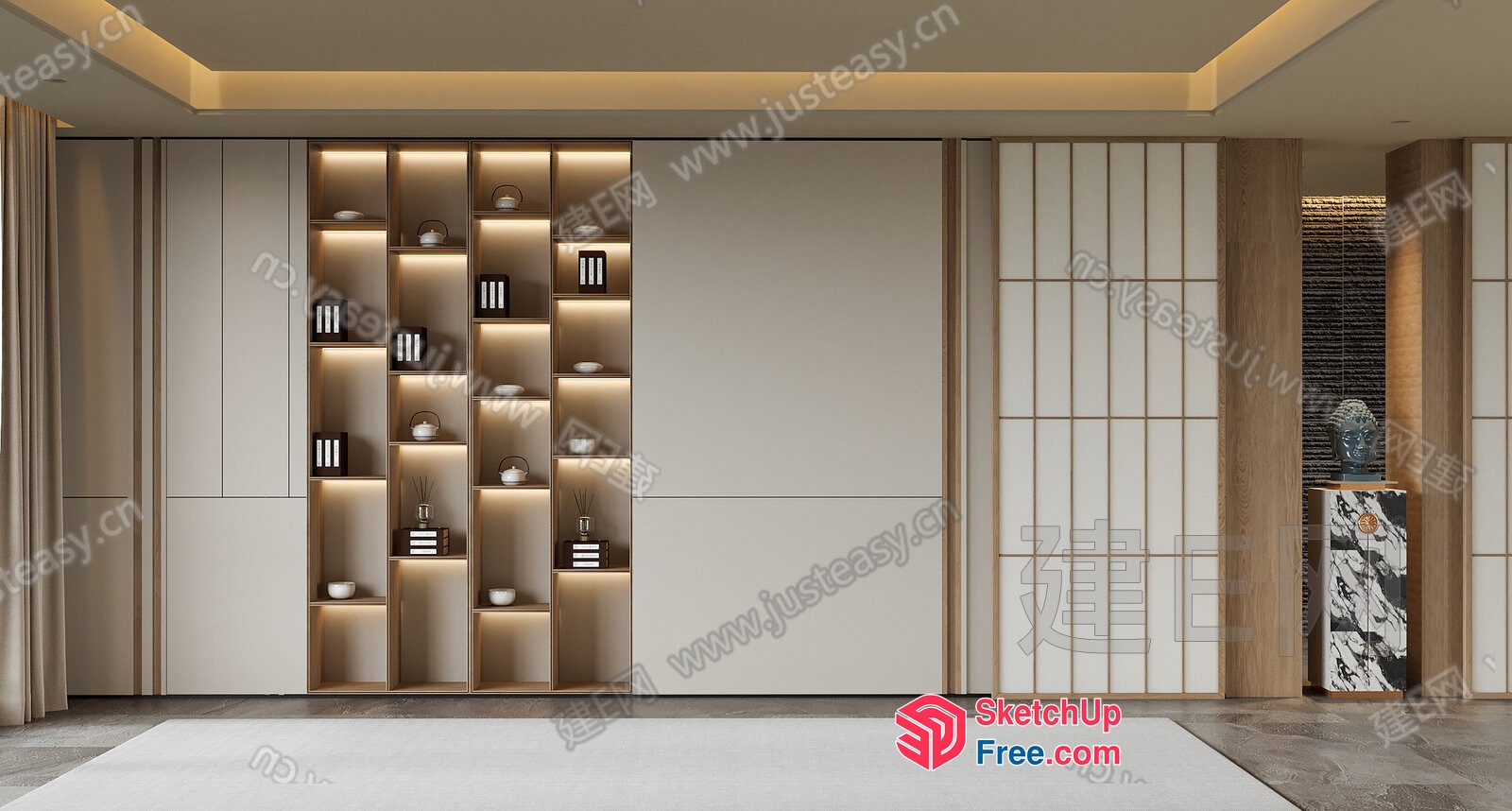 Elegant Modern Asian-Inspired Living Room 3D SketchUp File
