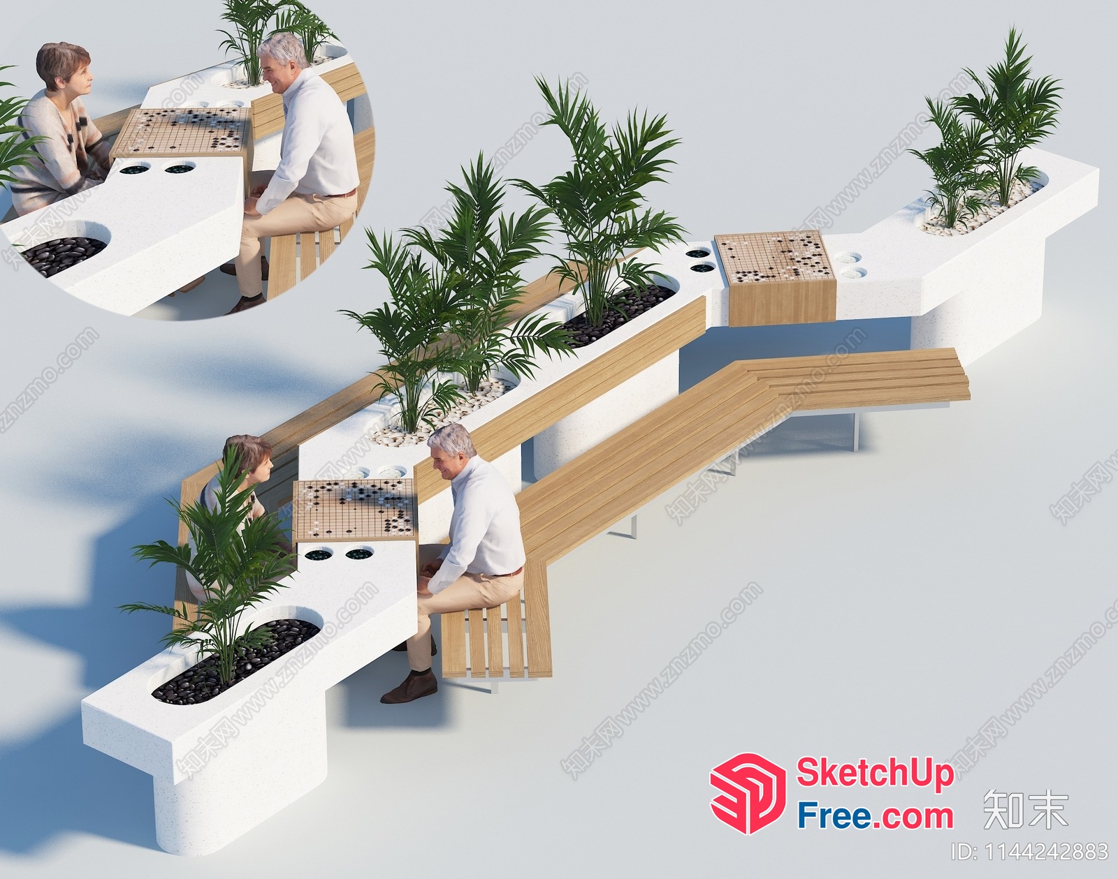Outdoor Staircase With Potted Plants And Benches 3D SketchUp File