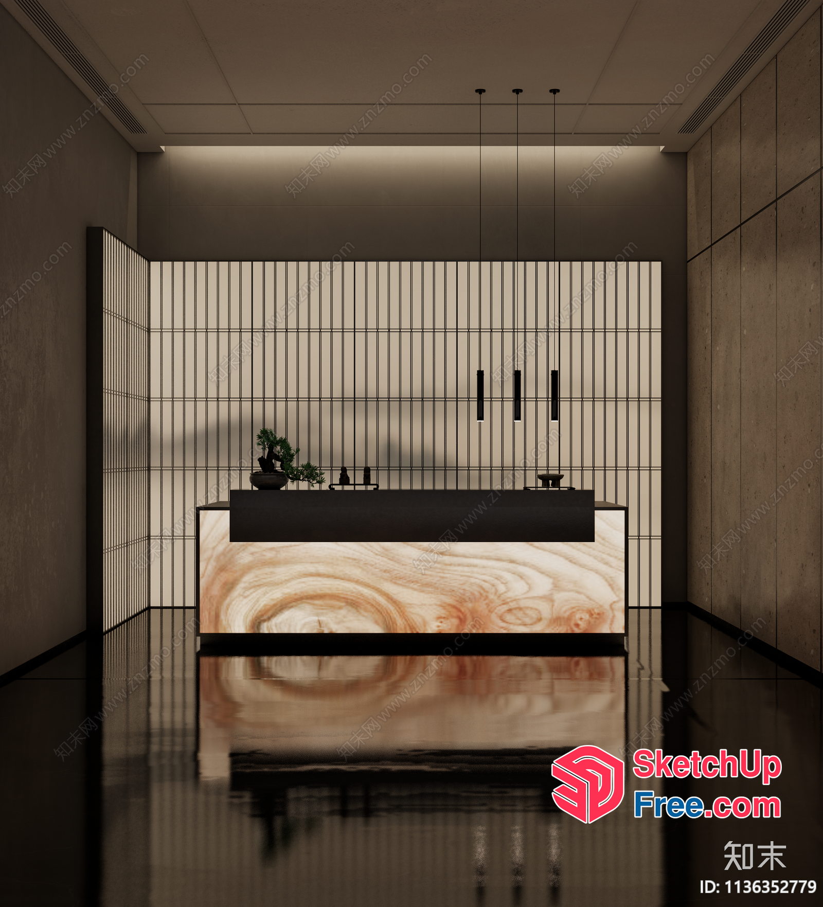 Minimalist Japanese-Style Interior With Elegant Marble Wall 3D SketchUp File