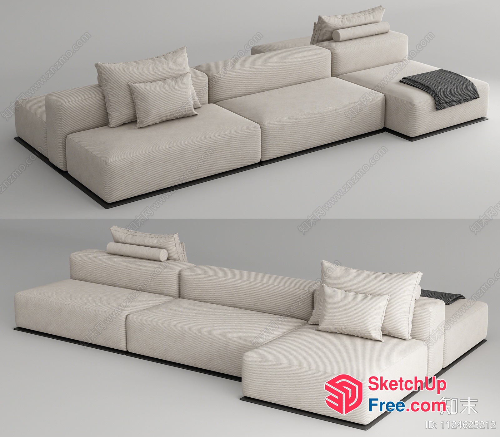 Minimalist Corner Sofa With Pillows And Blanket 3D SketchUp File