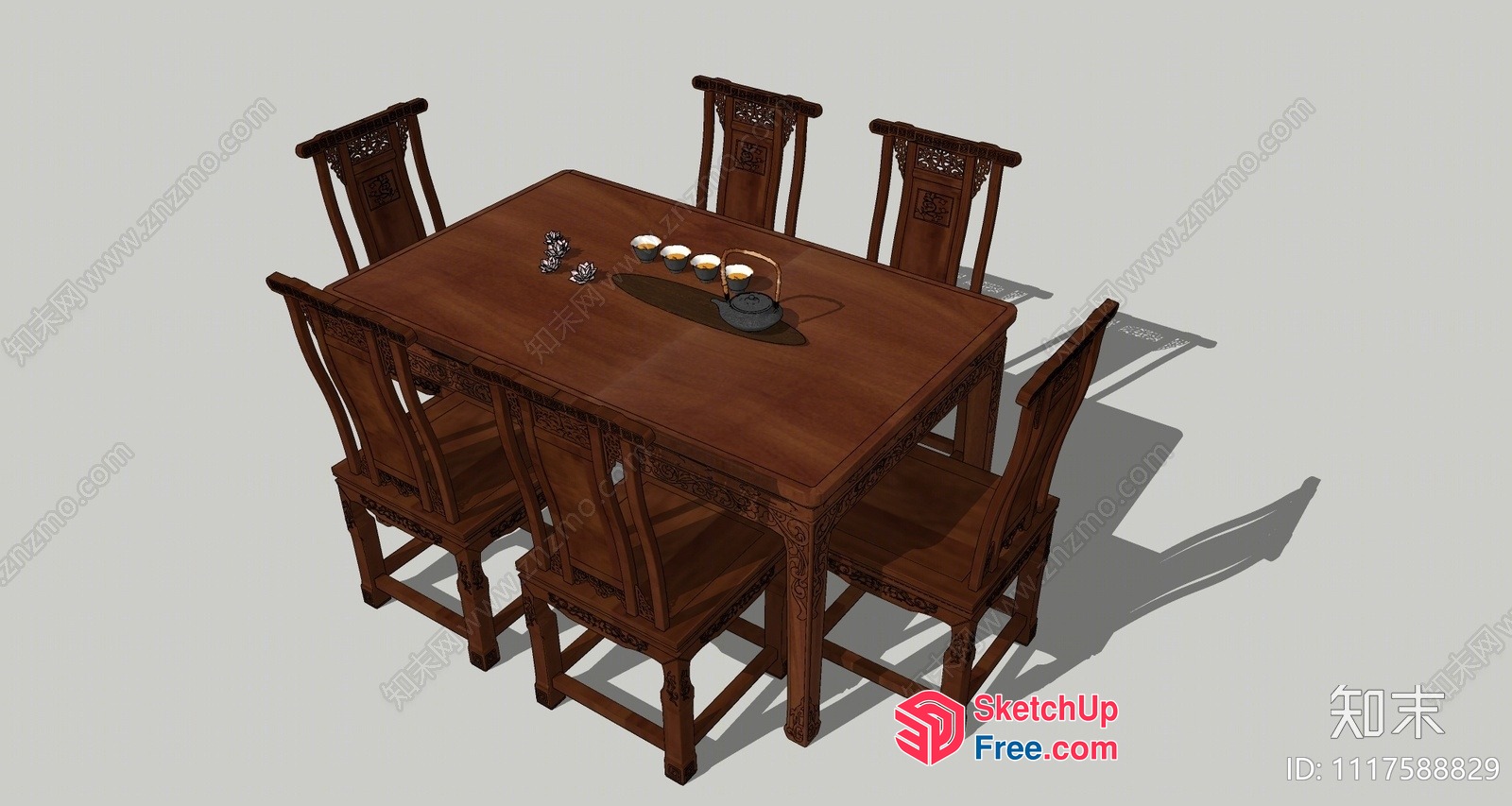 Traditional Chinese-Style Dining Table And Chairs 3D SketchUp File