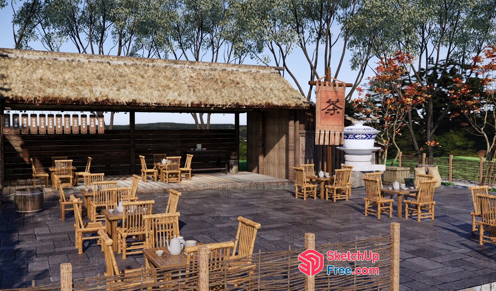 Traditional Japanese-Style Outdoor Dining Area 3D SketchUp File