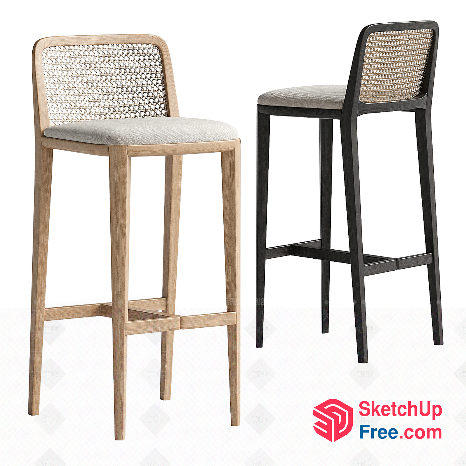 Modern Bar Stools With Cane Backs 3D SketchUp File