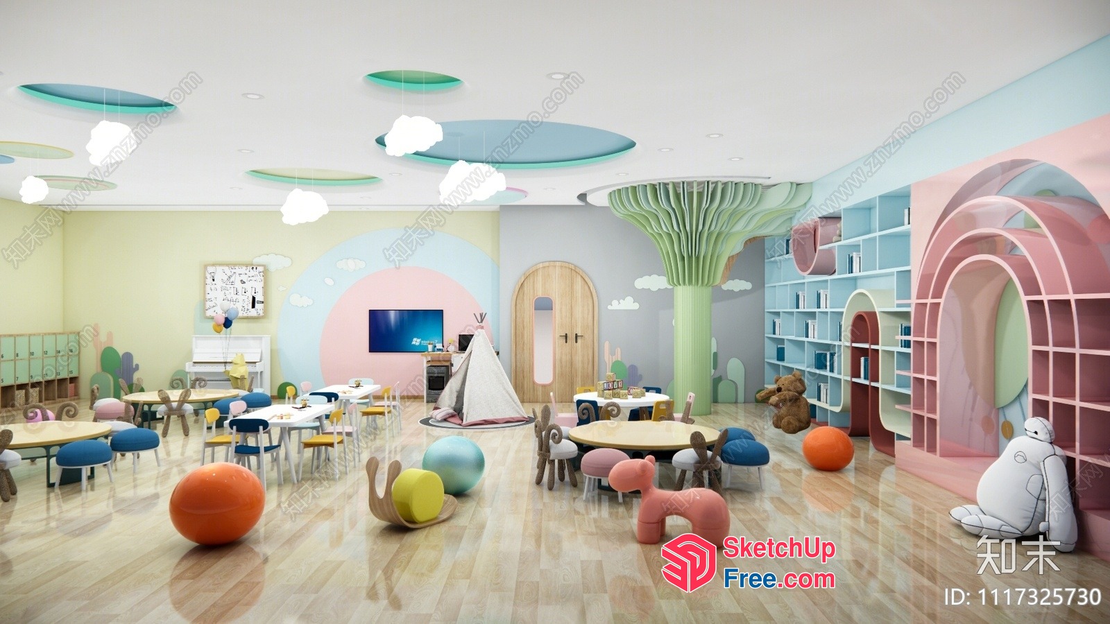 Colorful Children'S Playroom With Unique Decorations 3D SketchUp File
