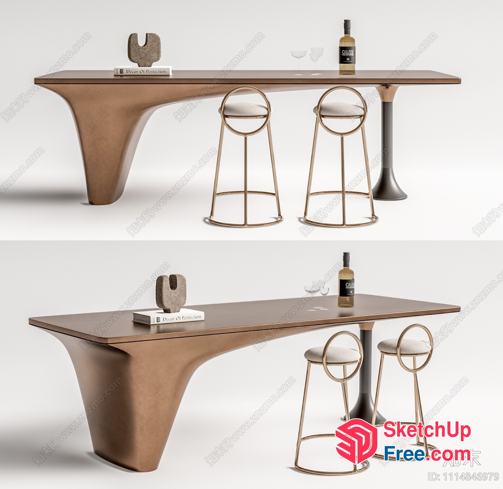Modern Bar Counter With Wine And Bar Stools 3D SketchUp File