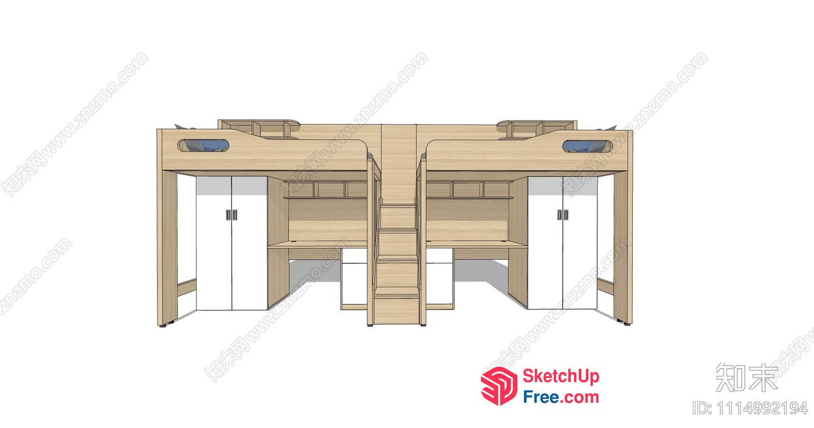 Modern Minimalist Japanese-Style Double Bunk Bed 3D SketchUp File