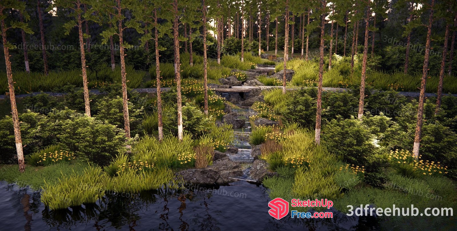 Serene Forest Landscape 3D SketchUp File